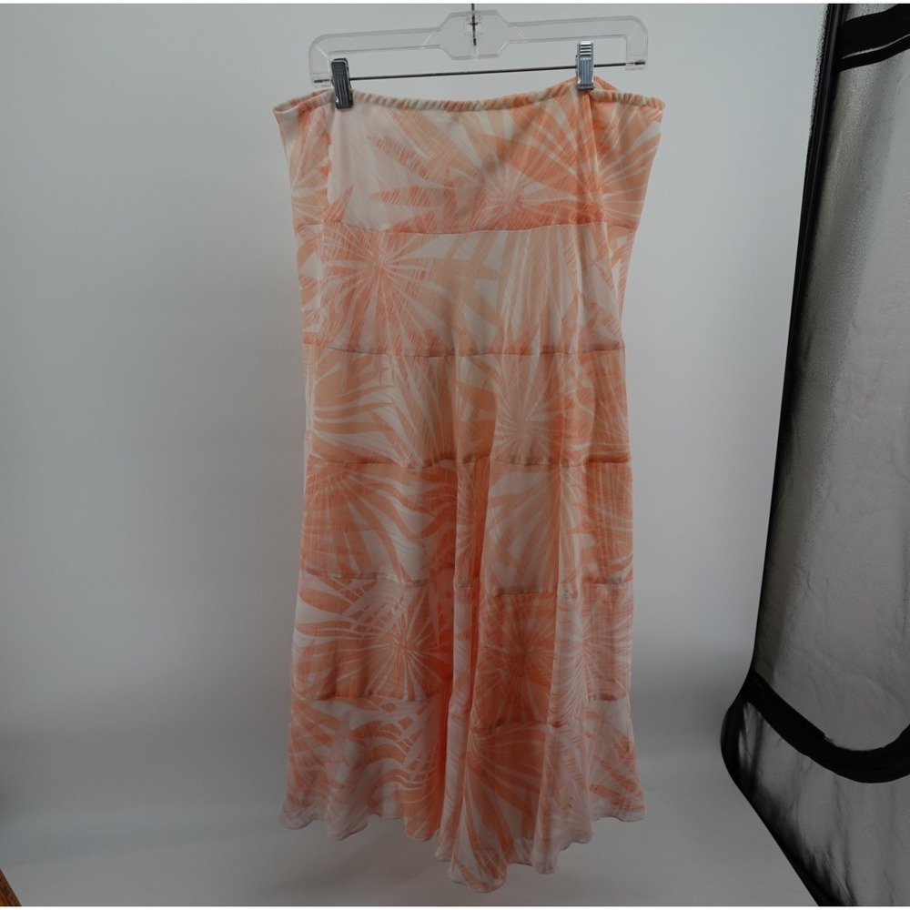 Ruby Rd Womens Peach White Tropical Palm Leaf Tiered Maxi Skirt Size 14 Boho